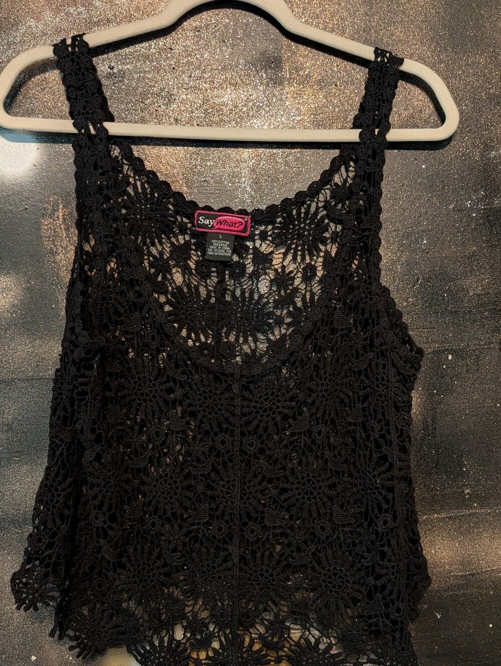 Say What? Black Crochet Camisole Tank Top